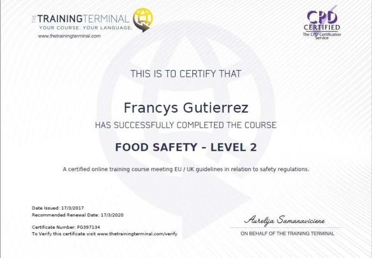 Food safety certificate