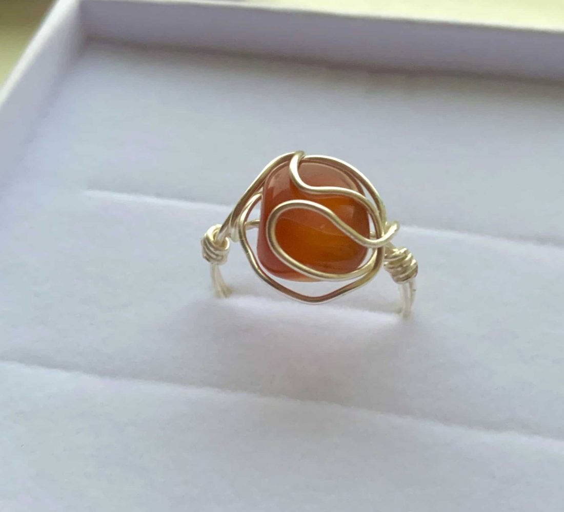 silver ring with amber stone